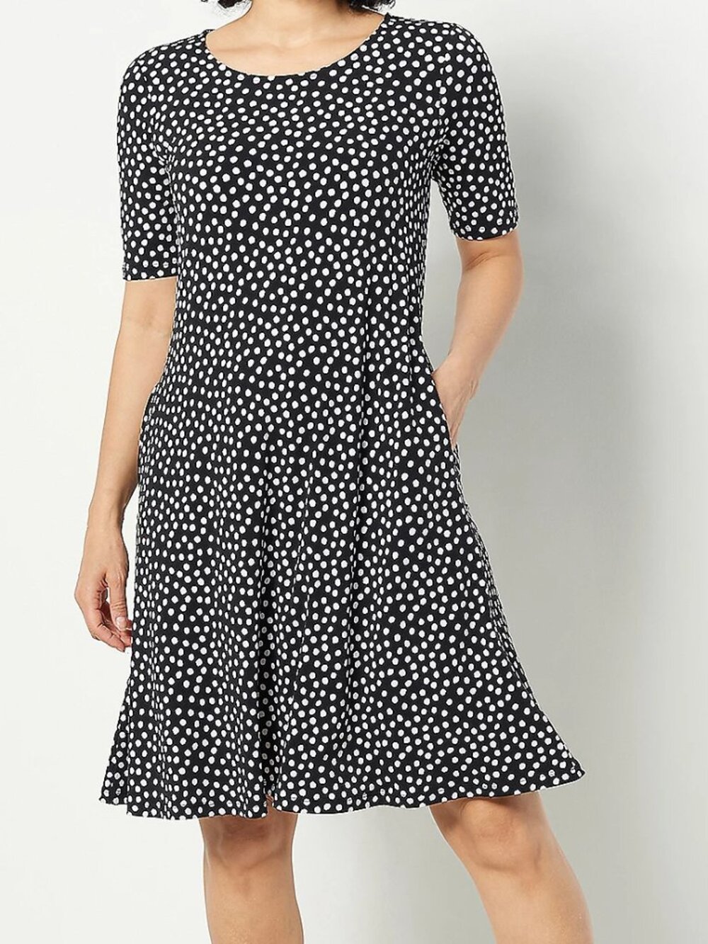 Susan Graver XL Fit & Flare Navy Polka Dot Dress NWOT